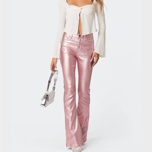 Edikted, Luna Faux Leather Flare Jeans, Size M